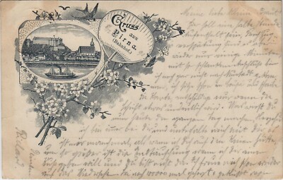 PIRNA Bahnhof SACHSEN DEUTSCHLAND Vorlaufer 1892 frühe Litho Postkarte (B42496)