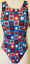 GK LEOTARD ADULT SMALL PATRIOTIC STAR PRINT FOIL TANK GYMNASTIC DANCE NWT AS