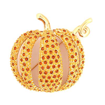Halloween Kürbis Anstecknadel Brosche vergoldet besetzt mit Emaille und tschechischen Kristallen