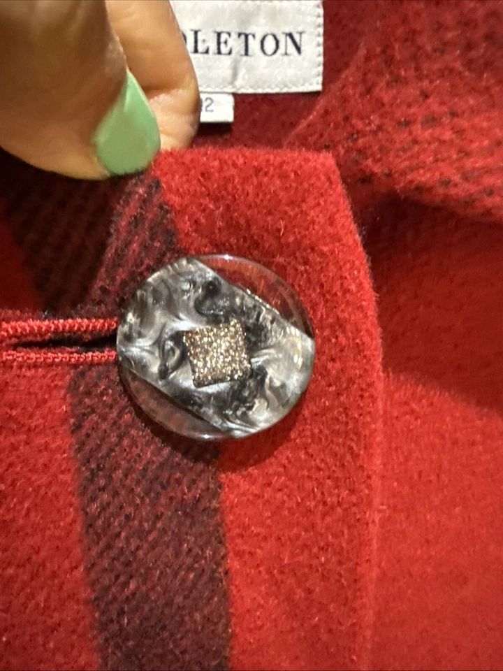 Pendleton Womens Red Check Wool Long Button Up Trench Coat Jacket Pockets Sz 12 - Image 3 of 4