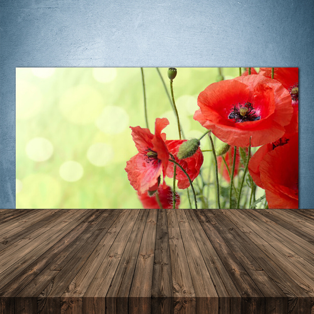 Crédence en verre trempé 140x70 lavable et résistante aux éclaboussures coquelicot