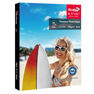 Koala Premium Photo Paper 8.5x11 Luster 66lb for Inkjet Printer, 250gsm 50 Ct