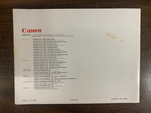 Manuals for Canon AE-1 Program Camera, Speedlite 188A Flash and Canon FD Lenses - Picture 7 of 7