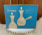 VTG Pyrex Oil & Vinegar Cruet Set with Lids - NOS