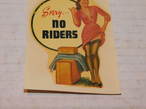 Vintage Glamour Girl Girlie Pin Up Risque Decal Sorry No Riders Hitchhiker - Picture 3 of 5