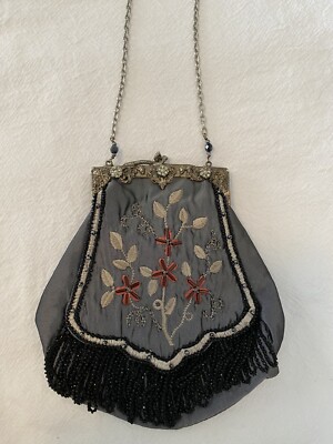 Maddalena Marconi RRP $1000 Silver Grey Silk Evening Bag Antique Original Clasp