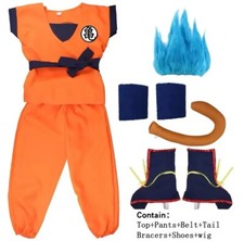 Cosplay Anime Kids Son Goku Costume Hero Uniform Wig New Super Sayian Blue 6T