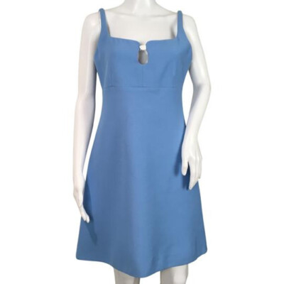 Gucci Women's Dress Cady Crepe Wool Silk Clear Blue Sky Color Size 42