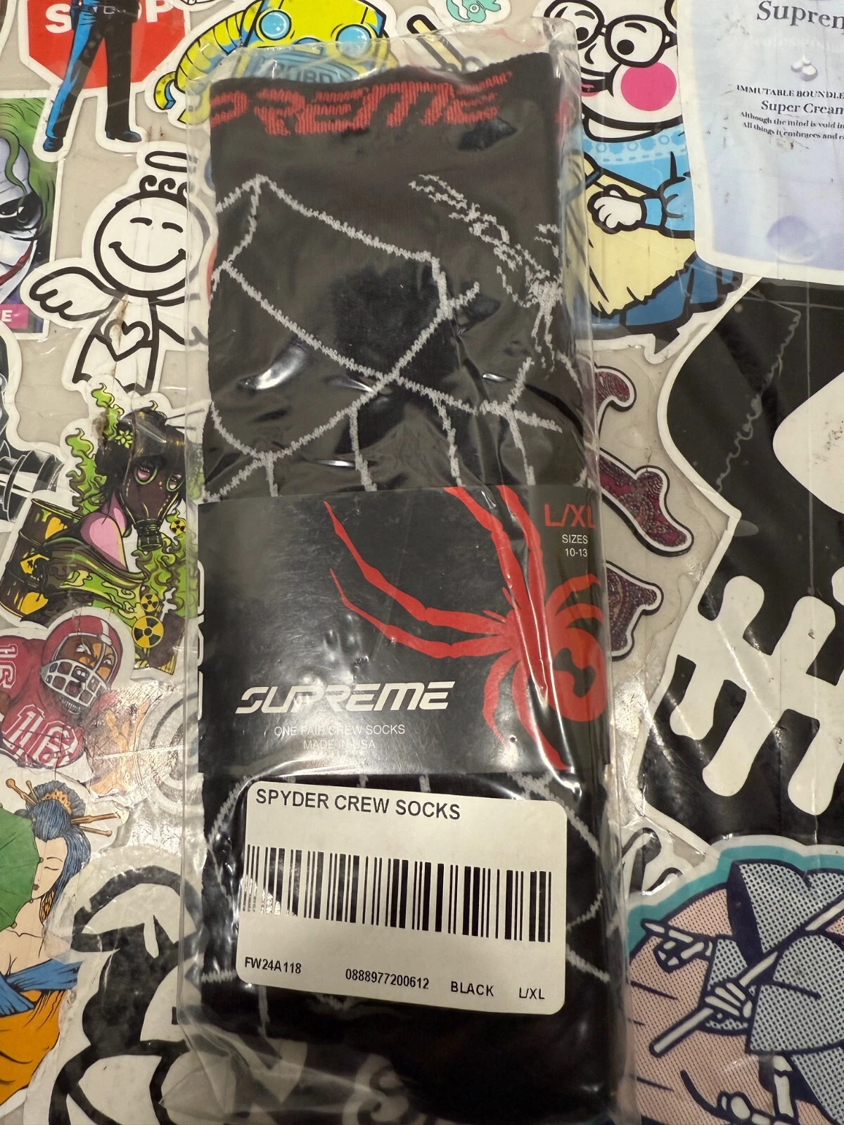?Supreme®/Spyder® ?️Chaussettes d'équipage (1 paquet)  Noir  FW24  ÉPUISÉ !!! L/XL