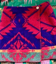 RALPH LAUREN Vtg 80s Colorful Equestrian Horse Indian Blanket Wool Wrap Skirt 12