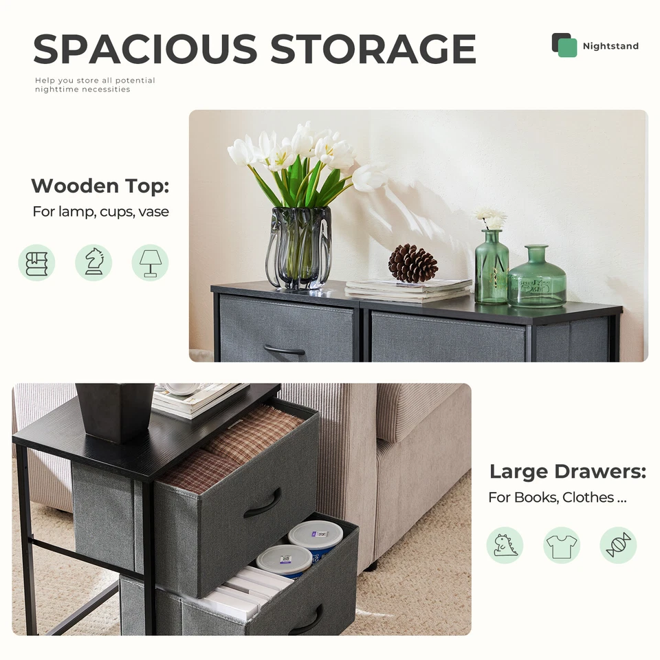 Juego de 2 Mesitas de Noche con 2 Cajones de Tela Mesita de Noche para Dormitorio Foto 4 de 4