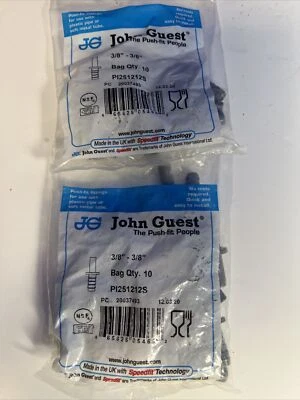 20 John Guest Pi251212s Acetal Copolymer Tube To Hose Adapter, 3/8 In Tube Lot