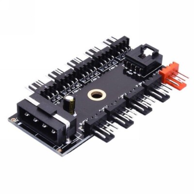 Lüftersteuerung HUB IDE 10 Wege Powered Fan Splitter 4 Pin PWM Kühler Geschwindigkeit