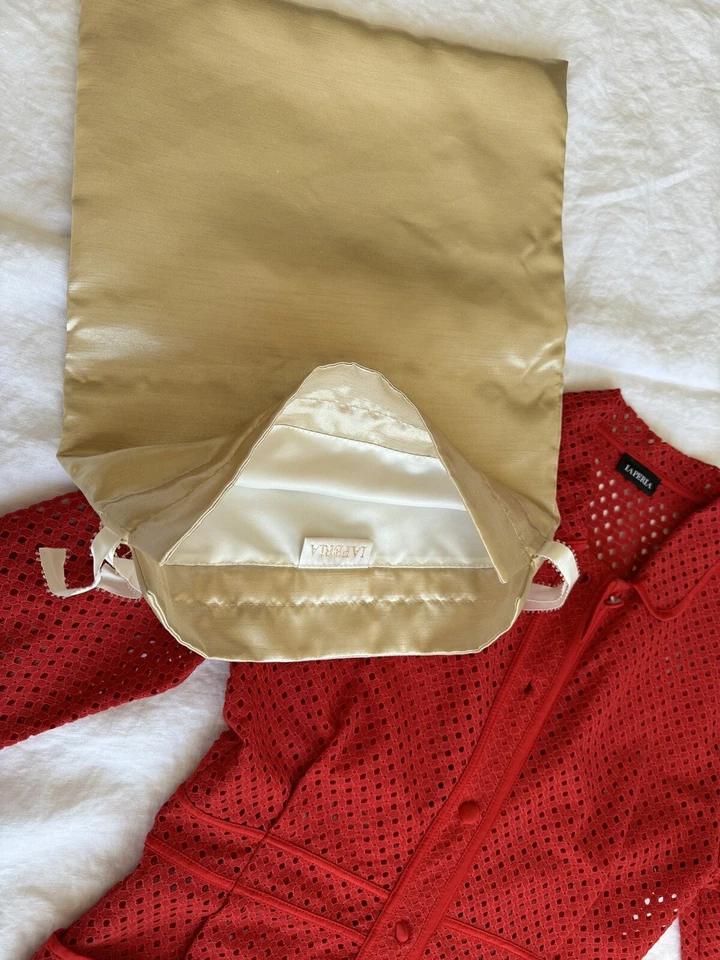 Vestido La Perla Bata Playa Cubierta y Bolsa Antipolvo Rojo Pequeño Mini Encaje Camisa Vestido 4 S Foto 3 de 4