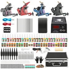 Solong Complete Tattoo Kit 4 Pro Machine Guns 54 336 Piece Set, Black, Silver