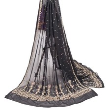 Sushila Vintage Black Dupatta Pure Georgette Zardozi Work Floral Long Stole