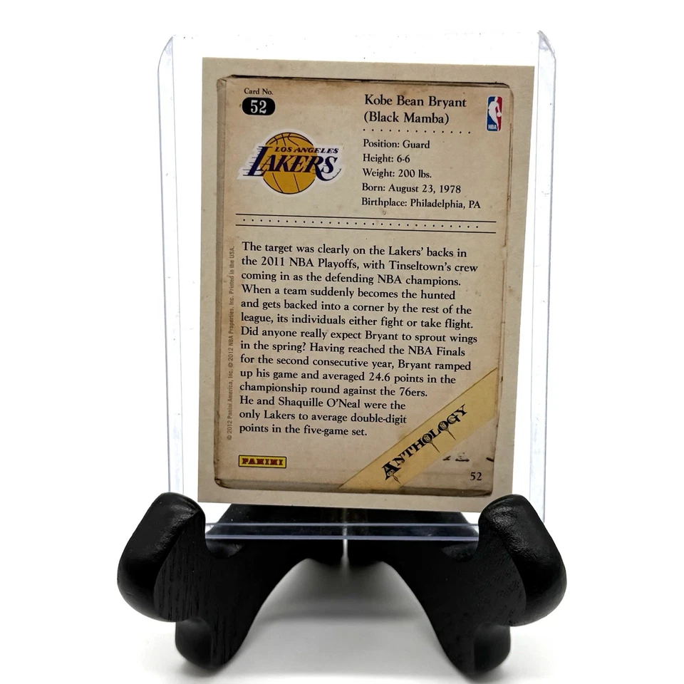 Kobe Bryant Panini Anthology #52 Lakers NBA Finals 2011 Basketball Card - Image 2 of 2