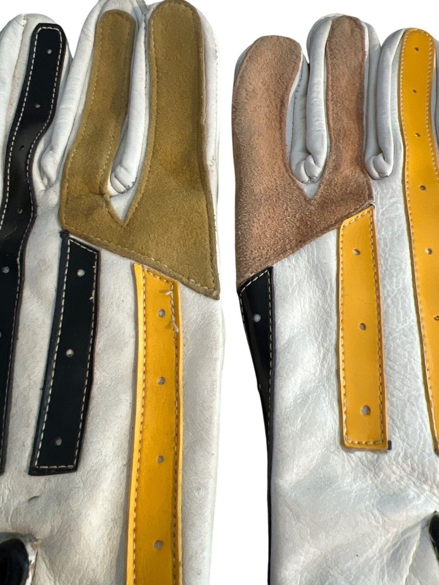 Vintage Supporters Club Leather Gloves White Black Yellow Hook
