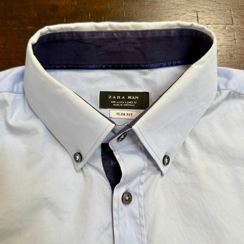Zara Man Slim Fit Light Blue Long Sleeve Dress Shirt Men’s Large EUR L / USA L