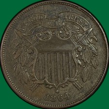 1864 Two Cent Piece Almost Uncirculated AU Coin #42458