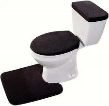 Velvet Toilet Lid Cover and Tank Lid Cover with Memory Foam Toilet Mat 3 Piece T