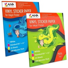 Printable Vinyl Sticker Paper for Inkjet Printer - 15 Glossy and 15 Matte Sel...