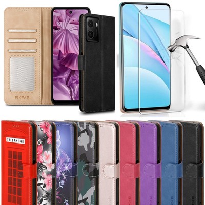 Für HMD Fusion X1 Hülle, Leder Wallet Flip Handy Cover & Displayschutz Glas