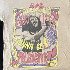 Zion Rootswear Bob Marley Graphic Print Tee White L/XL Short Sleeve Crew Neck