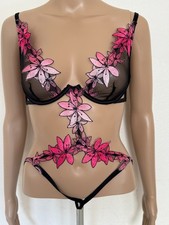 VICTORIA'S SECRET Ziggy Glam bodysuit Teddy Mesh Black Pink Cutout Crotchless XS