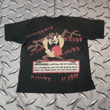 Vintage 90s Looney Tunes Taz Front AOP T Shirt Single Stitch Size XL