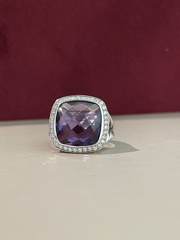 DAVID YURMAN 14mm Albion Amethyst & Diamond Ring sterling silver  size 6.5