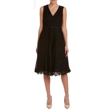 Eliza J Eyelet Dress Size 6 Black Floral Lace Embroidered Sleeveless Fit Flare