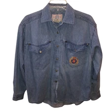 Vintage PS Gitano Womens Medium Blue Long Sleeve Button Up Chambray Shirt Sz M
