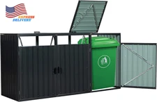3 Trash Cans Metal Outdoor Bin Shed for Garbage Storage for Garden Yard Lawn NEW