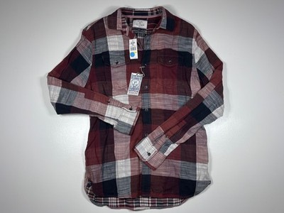 Flag & Anthem Button Down Shirt Womens Medium Red Plaid Linen Feel Casual NWT