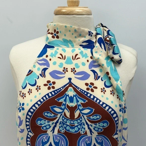 Blusa sin mangas Free People Kelsey estampado cachemir halter azul grande nueva con etiquetas Foto 3 de 4