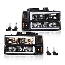 Fit For 88-98 Chevy Gmc Sierra Ck Silverado Black Led Tube Headlights Headlamp