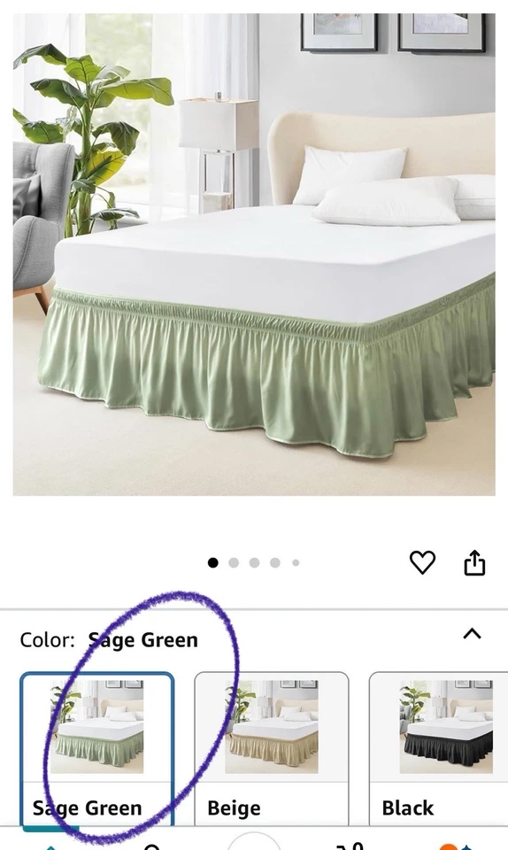 Premium Full Bed Skirt by Fresh Culture. 16-24” Drop Dust Ruffle. Sage Green.NIB - Image 3 of 4