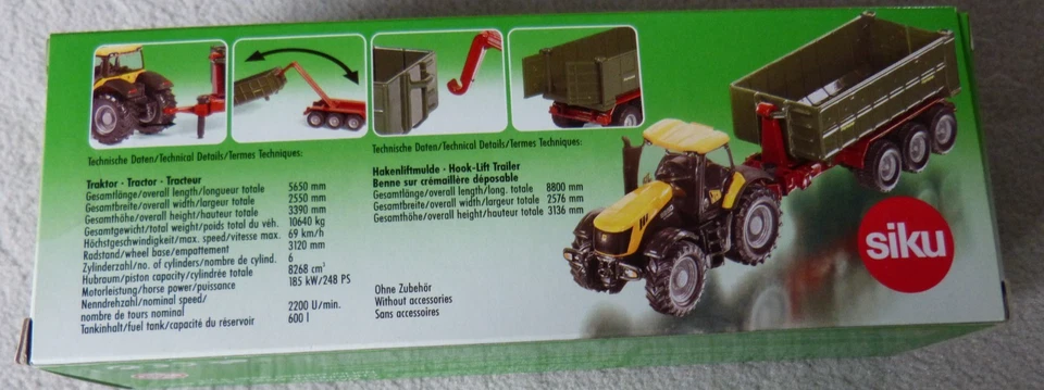 Siku Farmer Modell 1855 Traktor JCB Tronic 8250 Fortuna Hakenliftmulde 1:87 OVP - Bild 3 von 4