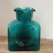 2013 Blenko 384 Water Bottle Rare Quad 4 Spout Pitcher  Teal Green Blue EUC