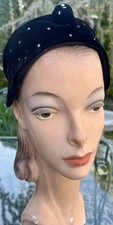 VINTAGE 1940's BLACK VELVET EVENING HAT W/ BIRD HEAD  RHINESTONES