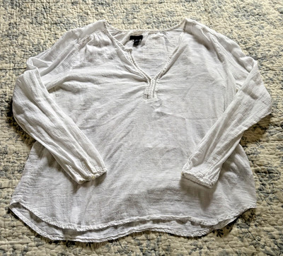 Gap Women s size Large Cotton White V Neck Long Sleeve  Boho Style Top