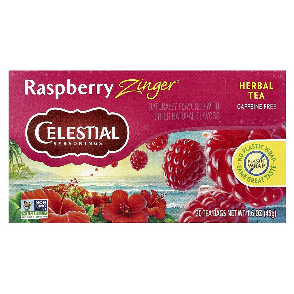 Herbal Tea, Raspberry Zinger®, Caffeine Free, 20 Tea Bags, 1.6 oz (45 g)