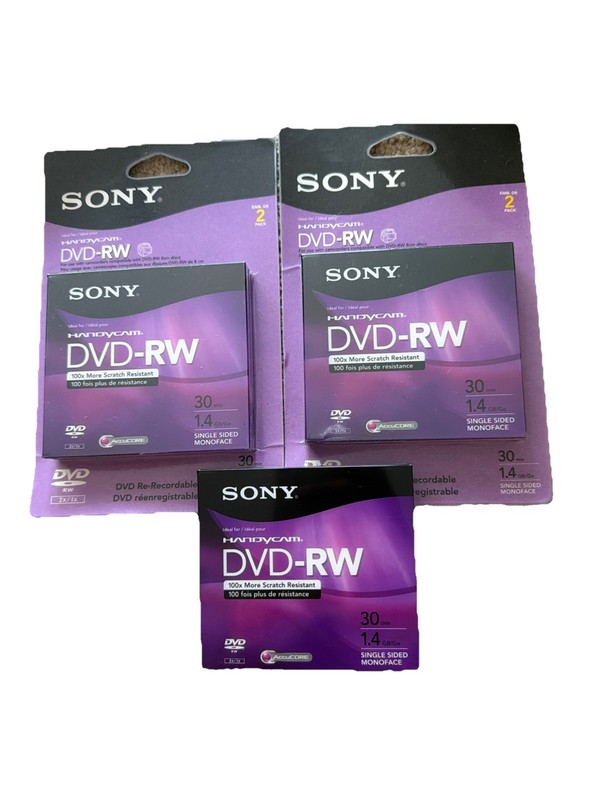Sony HandyCam DVD-RW Re-Recordable Disks 30 Min Each 1.4 GB 5 NEW SEALED