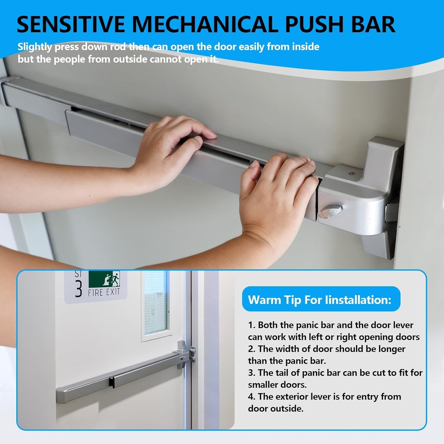 Commercial Panic Exit Door Push Bar 80cm Stainless Steel Emergency Lock