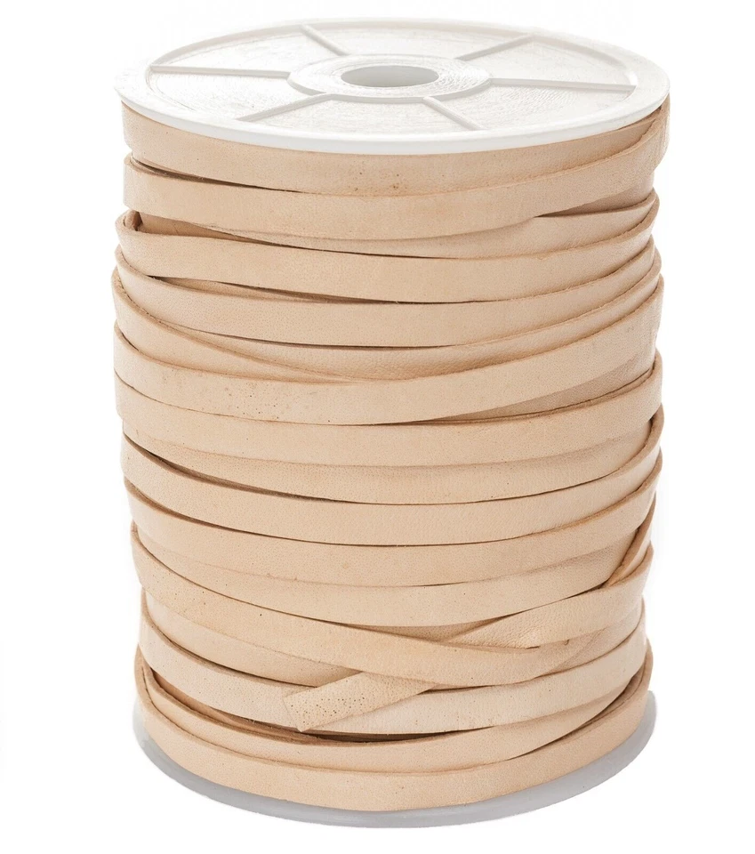 ESNADO Lederband Flach 6 mm x 1,5 mm - Natur. Länge: wählbar. Lederriemen Mittelalter