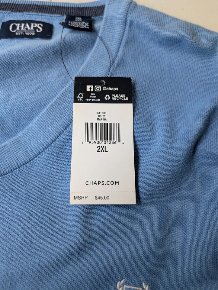 Chaleco Suéter Chaps Ralph Lauren Para Hombres Talla 2XL XXL Azul Golf NUEVO CON ETIQUETAS NUEVO Foto 4 de 4