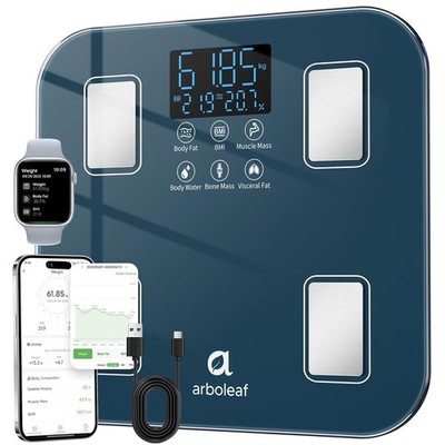 arboleaf USB Wiederaufladbare Intelligente Körperfettwaage, Hochpräzise Waage