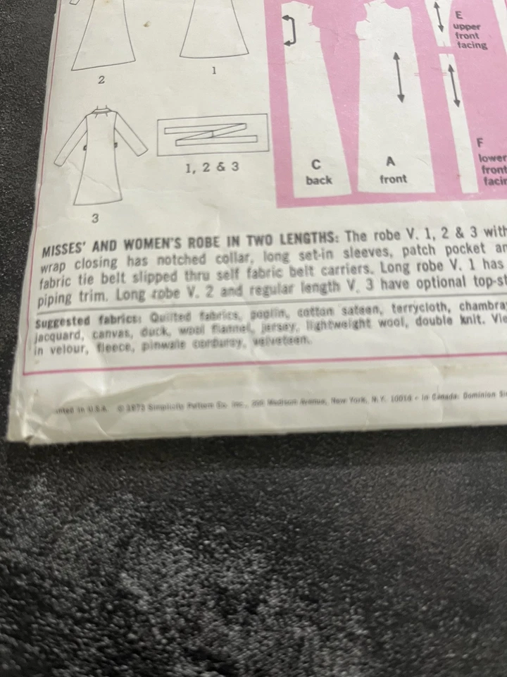 Simplicity 5989 Sewing Pattern Misses Robe Bathrobe Two Lengths Vintage - Image 4 of 4