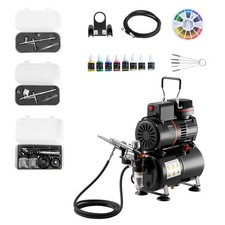 VEVOR Airbrush Kit Air Brush Kit 1/6 HP Air Compressor 3 Airbrushes 3 Tips Tank